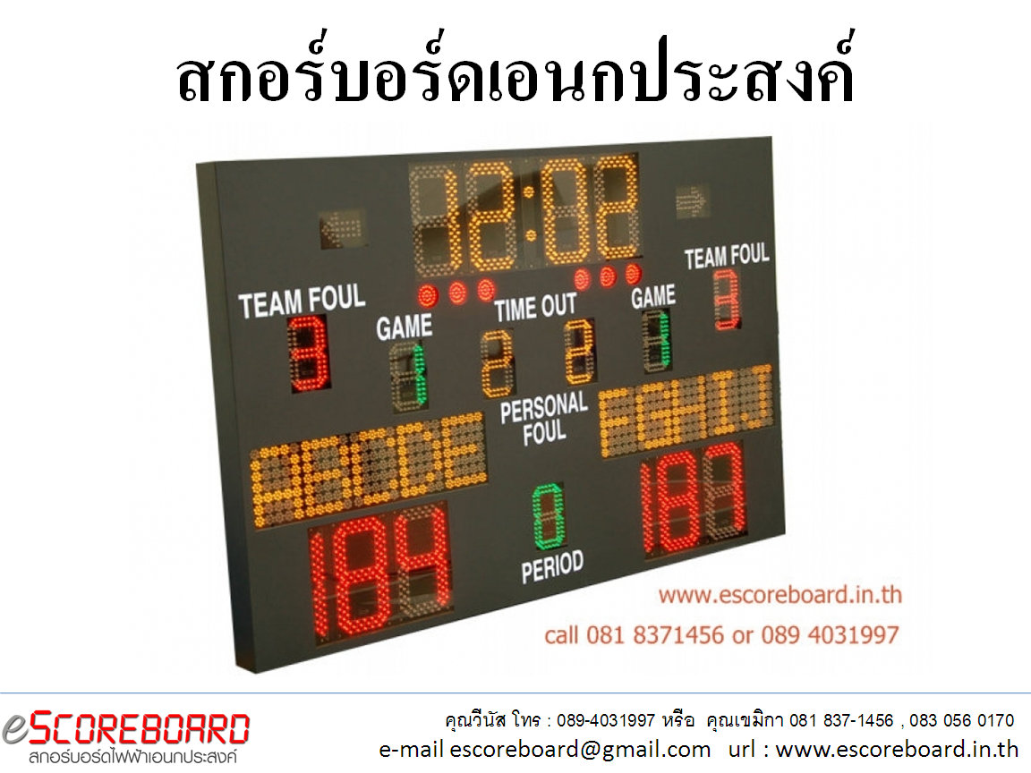 สกอร์บอร์ดเอนกประสงค์ บาสเกตบอล ขนาด 150x100 ป้อนชื่อทีมภาษาอังกฤษ